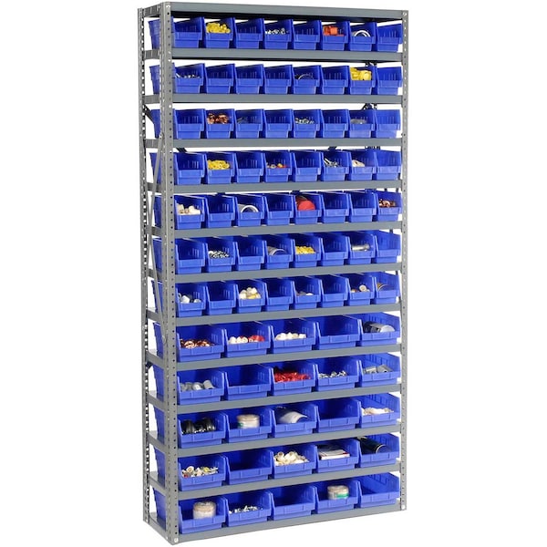Global Industrial Steel Shelving, Total 81 4inH Plastic Shelf Bins Blue, 36x12x72-13 Shelves 603442BL - main